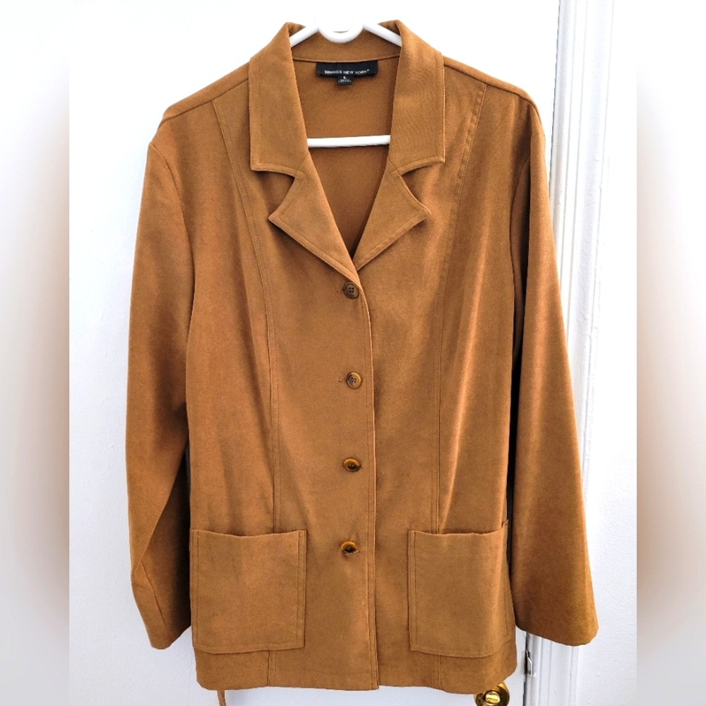 Briggs New York | Brown | Faux Suede Button Down Jacket w Belt | Size L